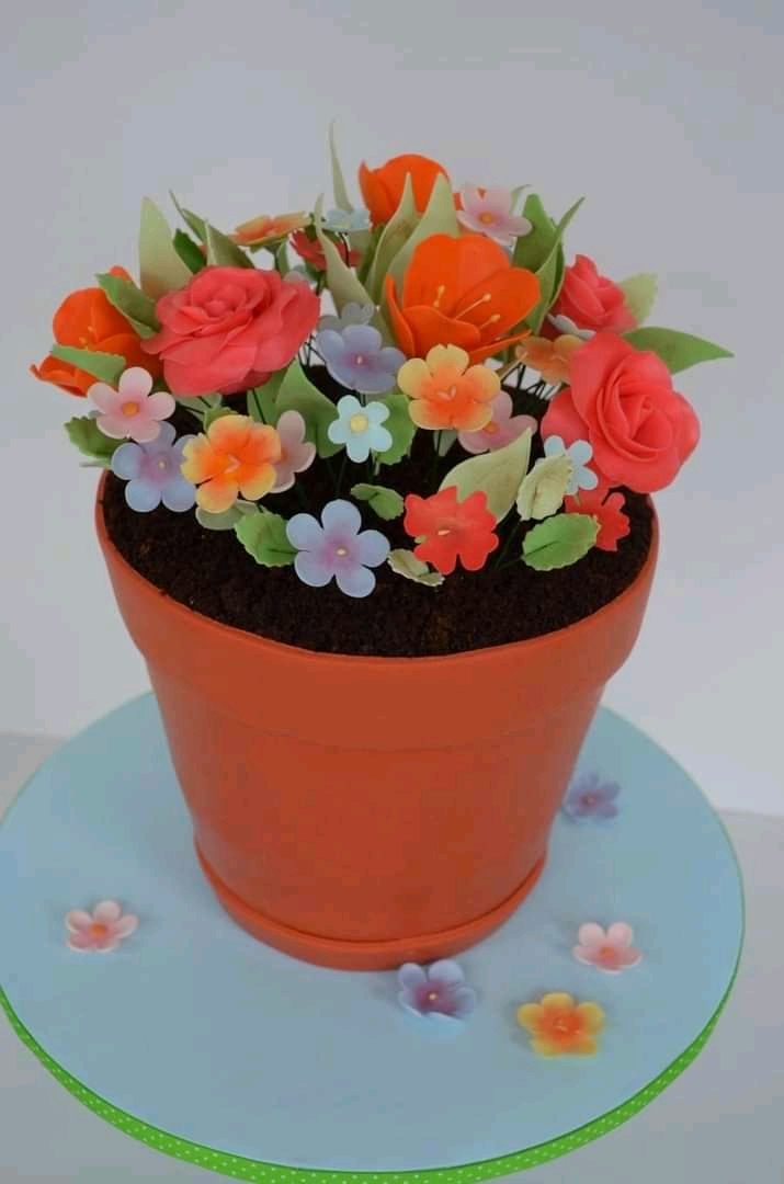 Flower pot sculpted cake
