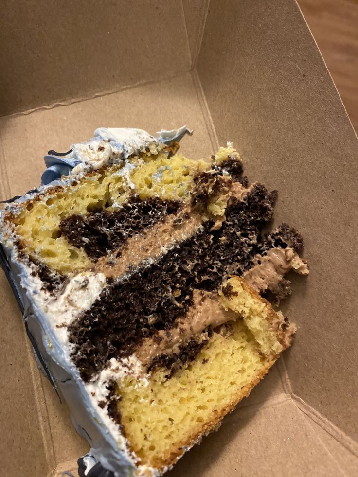 Vanilla and chocolate layer cake slice
