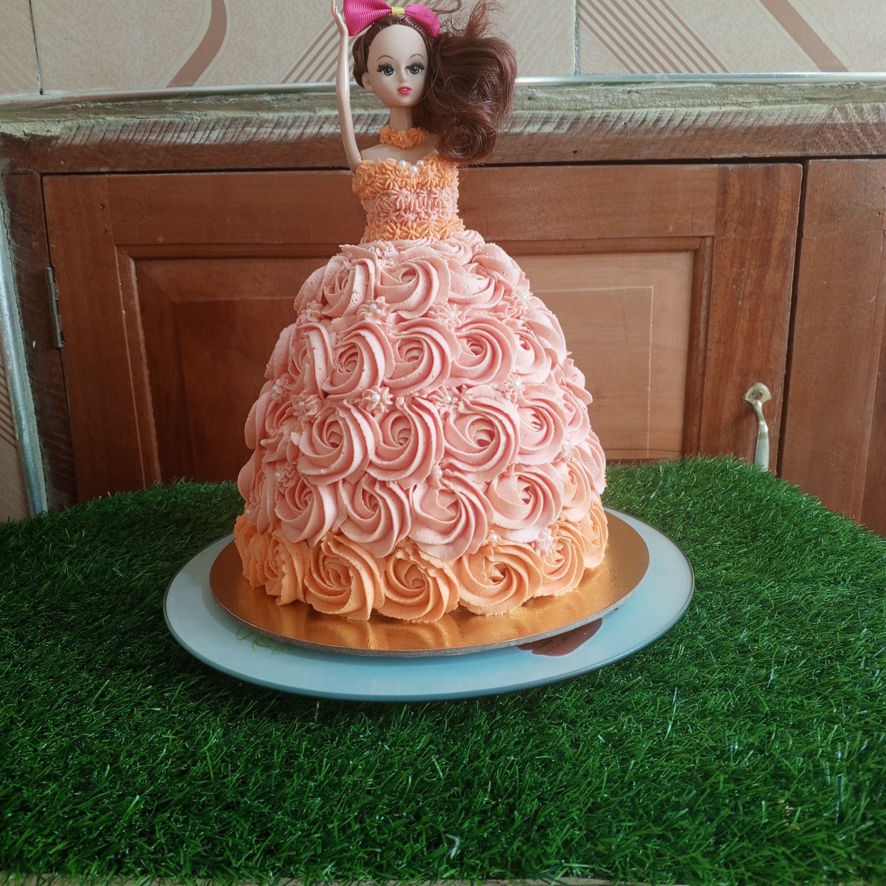 Pink rosette doll princess cake