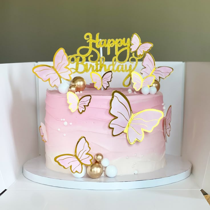 Pink butterfly happy birthday cake